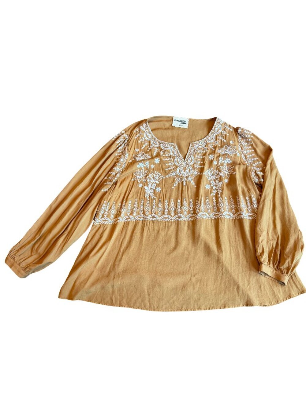 Savanna Jane Yellow Embroidered Peasant Blouse Top Shirt Flowy Size 2X Women's